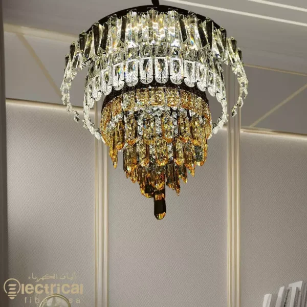 Glamorous Crystal Chandelier Featuring a Beautiful Gold Frame