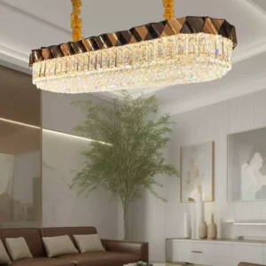 ثريا كريستالية مستطيلة باللون الذهبي والبني