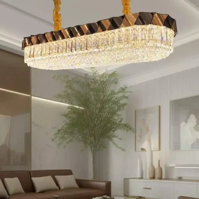 ثريا كريستالية مستطيلة باللون الذهبي والبني