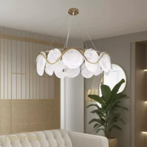 Luxurious Modern Gold Circular Chandelier Featuring Glass Sheets