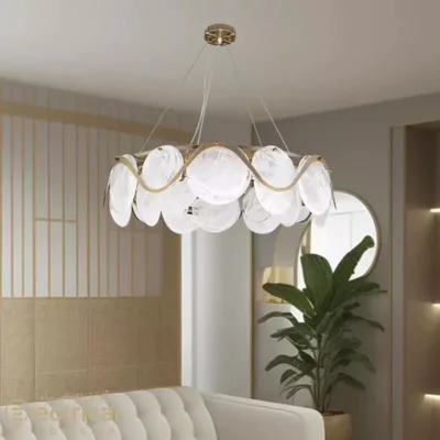Luxurious Modern Gold Circular Chandelier Featuring Glass Sheets